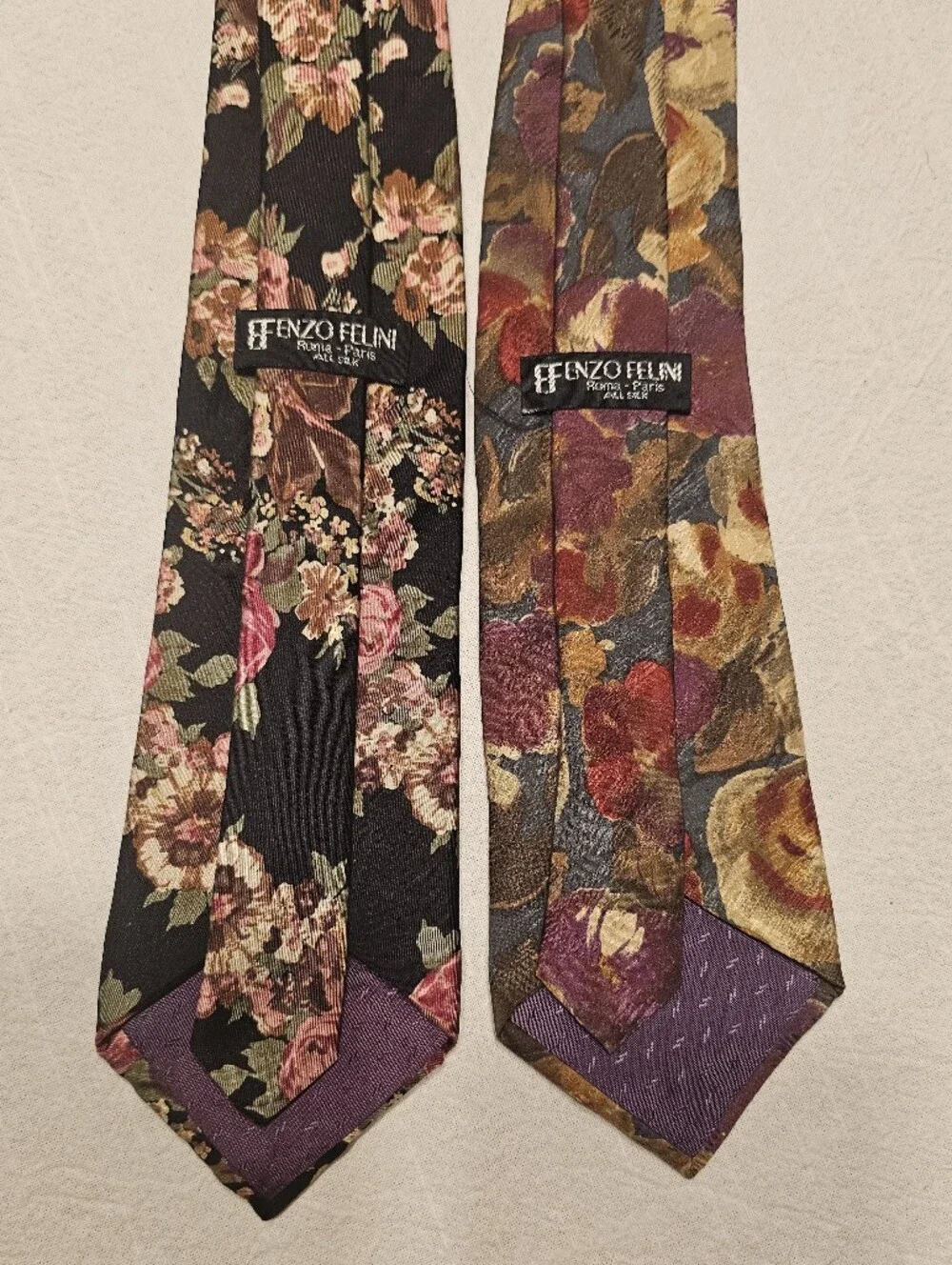 Enzo Felini 100% Silk Floral Tie Lot Of 2